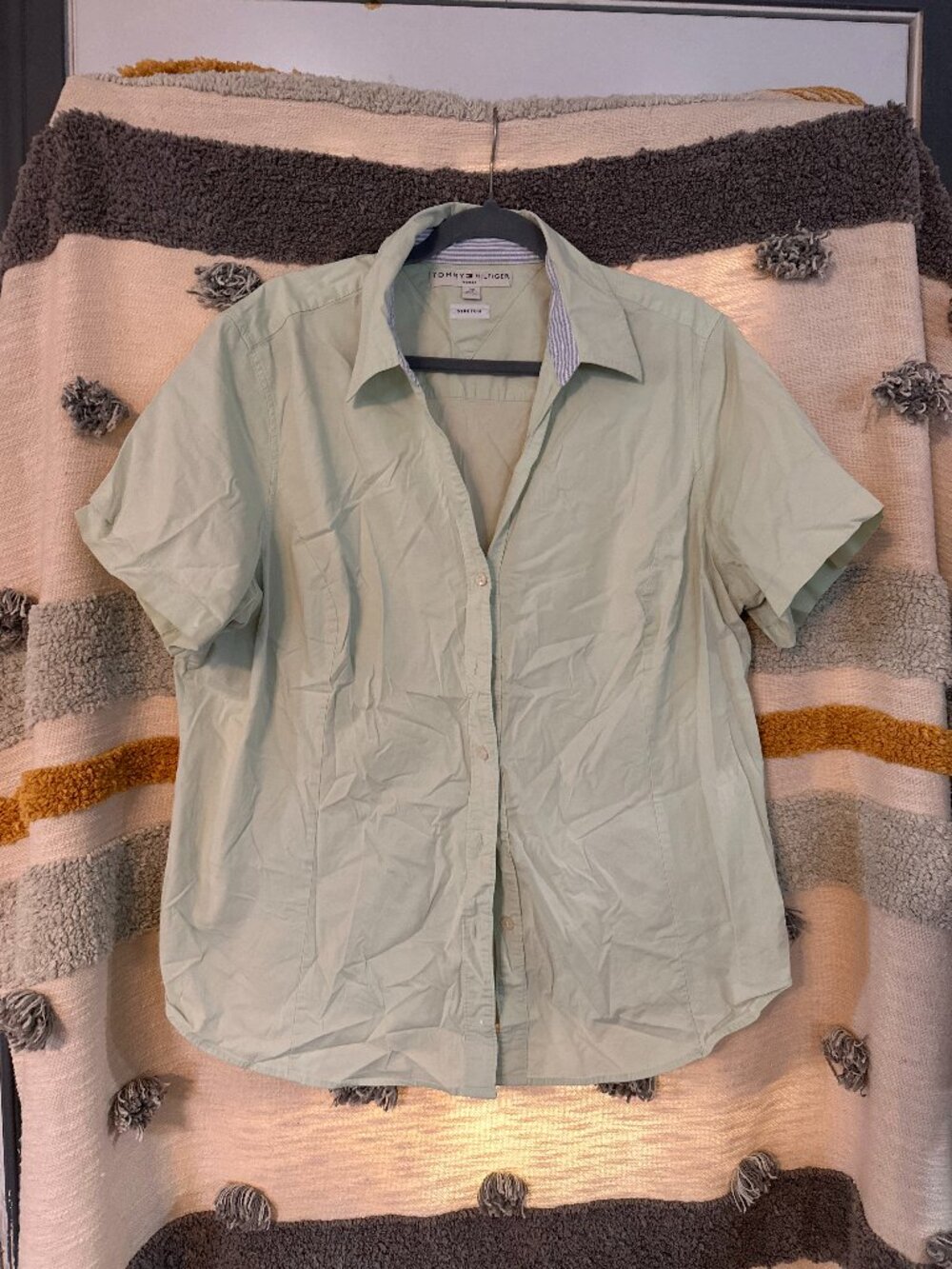 Tommy Hilfiger Stretch Short-Sleeve Button-Down Shirt - Mint Green Size 20
